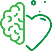 Icon of a brain and a heart combined to showcase wellness